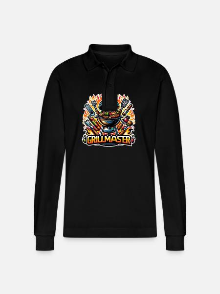 GrillMaster - Grill Illustration - Stanley/Stella Organic Unisex Long-Sleeved Polo Shirt Prepster - black