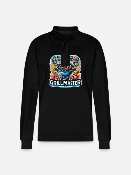 GrillMaster - Grill Illustration - Stanley/Stella Unisex Bio-Langarm-Poloshirt Prepster - Schwarz