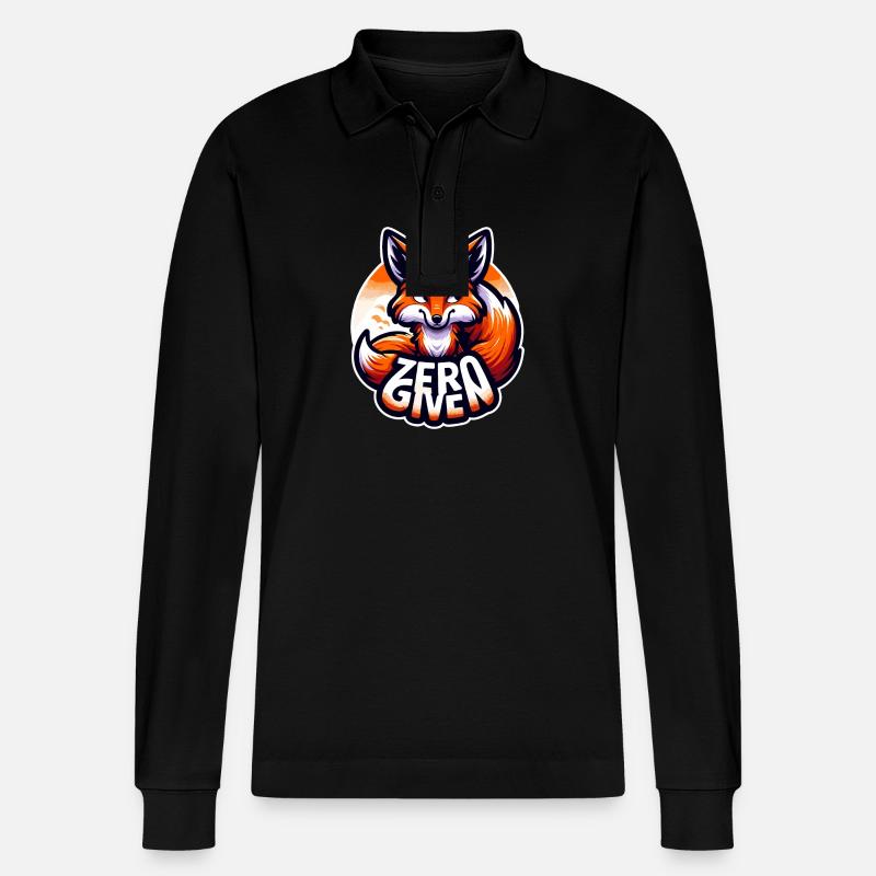 Zero Given - Fox Illustration - Stanley/Stella Organic Unisex Long-Sleeved Polo Shirt Prepster - black