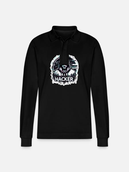 Hacker - Illustration - Stanley/Stella Organic Unisex Long-Sleeved Polo Shirt Prepster - black