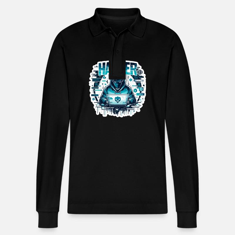 Hacker - Illustration - Polo à manches longues bio PREPSTER Stanley/Stella Unisexe - noir
