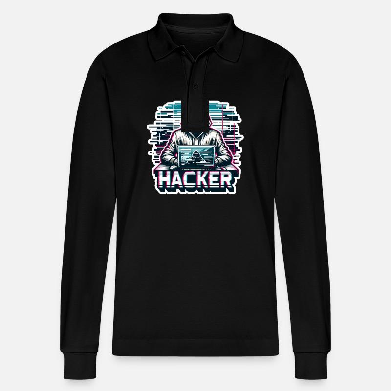 Hacker - Illustration - Polo à manches longues bio PREPSTER Stanley/Stella Unisexe - noir