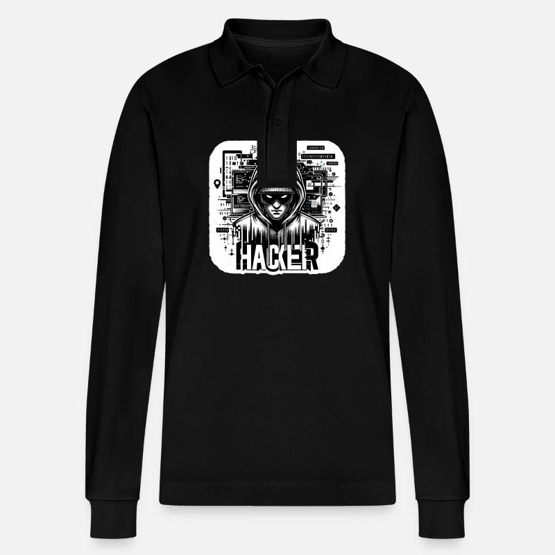 Hacker - Illustration - Stanley/Stella Unisex Bio-Langarm-Poloshirt Prepster - Schwarz