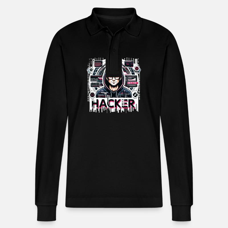 Hacker - Illustration - Polo à manches longues bio PREPSTER Stanley/Stella Unisexe - noir