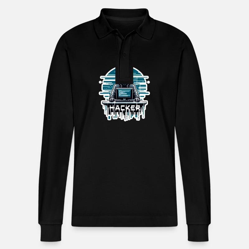 Hacker - Illustration - Polo à manches longues bio PREPSTER Stanley/Stella Unisexe - noir