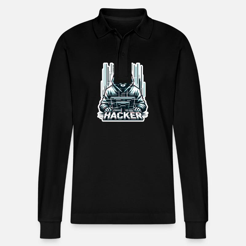Hacker - Illustration - Polo à manches longues bio PREPSTER Stanley/Stella Unisexe - noir