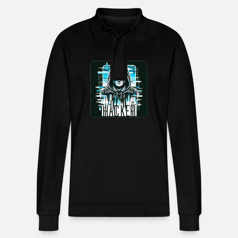 Hacker - Illustration - Stanley/Stella Unisex Bio-Langarm-Poloshirt Prepster - Schwarz