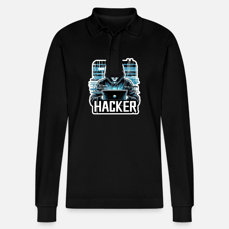 Hacker - Illustration - Stanley/Stella Unisex Bio-Langarm-Poloshirt Prepster - Schwarz