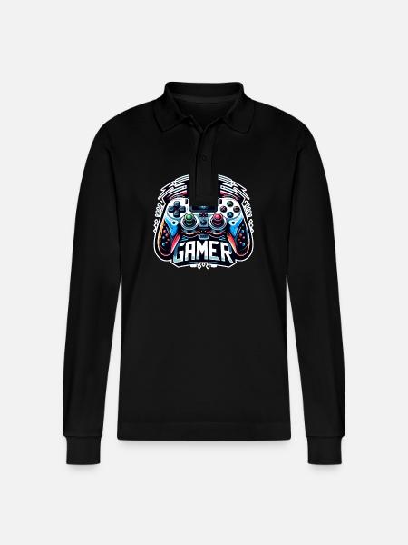 Pro Gamer - Controller Illustration - Stanley/Stella Organic Unisex Long-Sleeved Polo Shirt Prepster - black