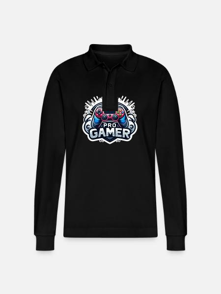 Pro Gamer - Controller Illustration - Stanley/Stella Organic Unisex Long-Sleeved Polo Shirt Prepster - black