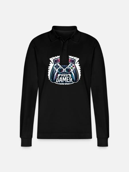 Pro Gamer - Controller Illustration - Stanley/Stella Organic Unisex Long-Sleeved Polo Shirt Prepster - black