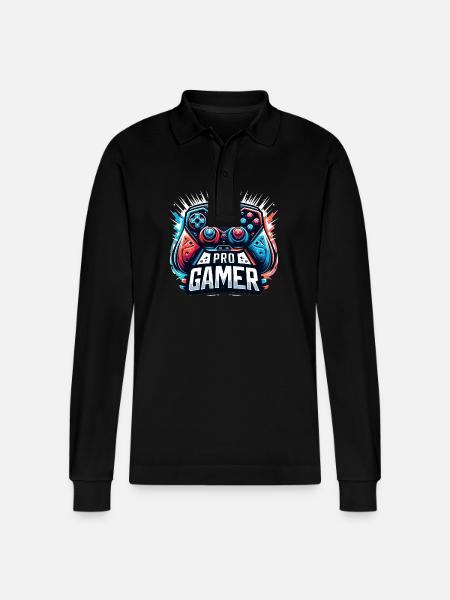 Pro Gamer - Controller Illustration - Stanley/Stella Organic Unisex Long-Sleeved Polo Shirt Prepster - black