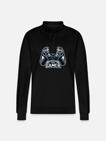 Pro Gamer - Controller Illustration - Stanley/Stella Organic Unisex Long-Sleeved Polo Shirt Prepster - black