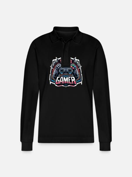 Pro Gamer - Controller Illustration - Stanley/Stella Organic Unisex Long-Sleeved Polo Shirt Prepster - black