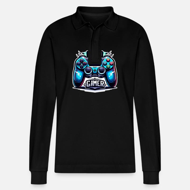 Pro Gamer - Controller Illustration - Stanley/Stella Unisex Bio-Langarm-Poloshirt Prepster - Schwarz