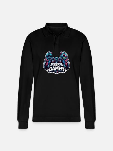 Pro Gamer - Controller Illustration - Stanley/Stella Organic Unisex Long-Sleeved Polo Shirt Prepster - black