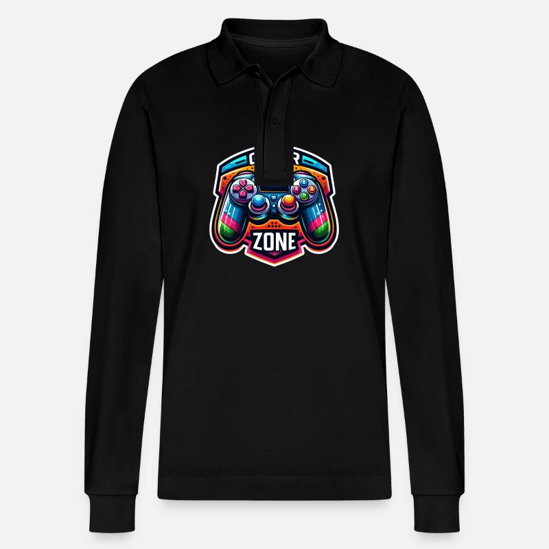 Gamer Zone - Controller Illustration - Stanley/Stella Organic Unisex Long-Sleeved Polo Shirt Prepster - black
