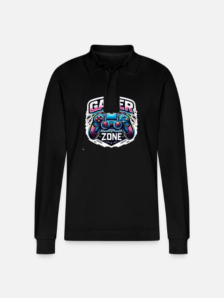 Gamer Zone - Controller Illustration - Stanley/Stella Organic Unisex Long-Sleeved Polo Shirt Prepster - black