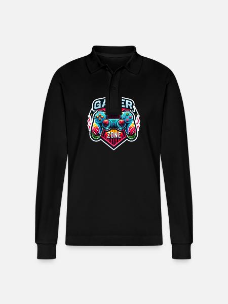 Gamer Zone - Controller Illustration - Stanley/Stella Organic Unisex Long-Sleeved Polo Shirt Prepster - black