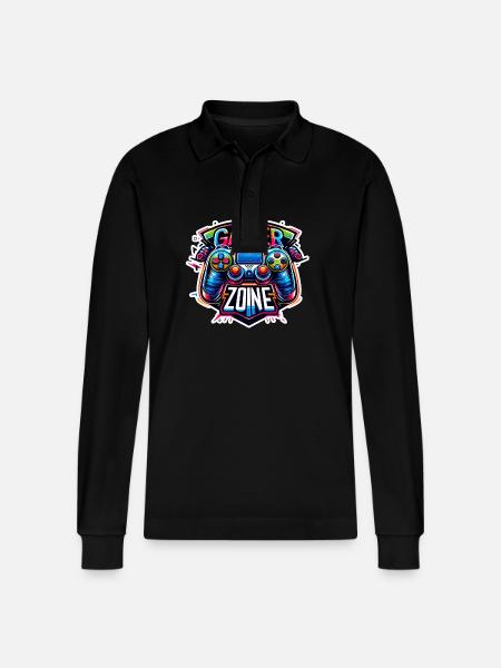 Gamer Zone - Controller Illustration - Stanley/Stella Organic Unisex Long-Sleeved Polo Shirt Prepster - black