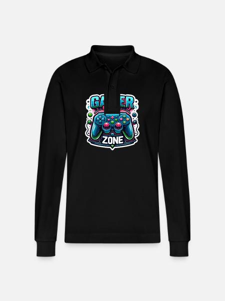 Gamer Zone - Controller Illustration - Stanley/Stella Unisex Bio-Langarm-Poloshirt Prepster - Schwarz