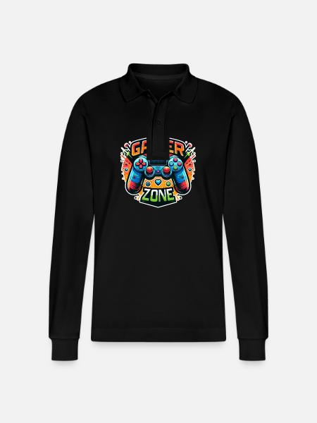 Gamer Zone - Controller Illustration - Stanley/Stella Unisex Bio-Langarm-Poloshirt Prepster - Schwarz