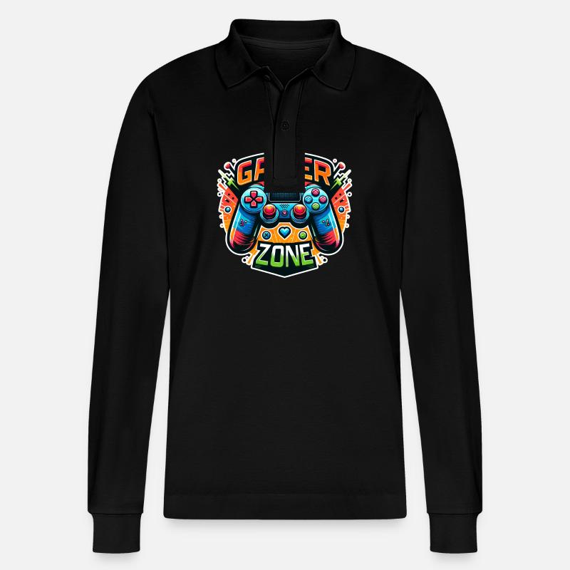 Gamer Zone - Controller Illustration - Stanley/Stella Unisex Bio-Langarm-Poloshirt Prepster - Schwarz