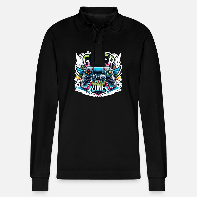 Gamer Zone - Controller Illustration - Stanley/Stella Unisex Bio-Langarm-Poloshirt Prepster - Schwarz
