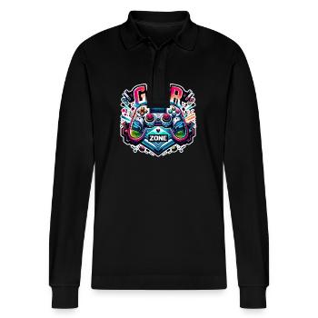 Gamer Zone - Controller Illustration - Stanley/Stella Organic Unisex Long-Sleeved Polo Shirt Prepster - black - Front - Anna (173cm) & Nico (186cm)