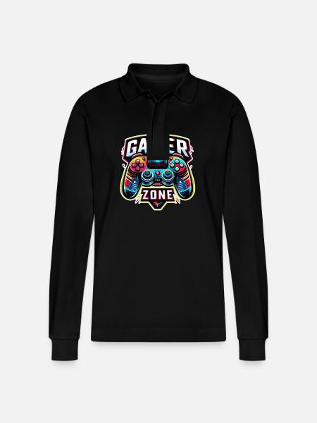 Gamer Zone - Controller Illustration - Stanley/Stella Organic Unisex Long-Sleeved Polo Shirt Prepster - black