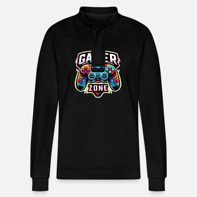 Gamer Zone - Controller Illustration - Stanley/Stella Unisex Bio-Langarm-Poloshirt Prepster - Schwarz