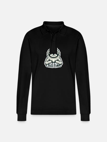Chill Time - Sloth Illustration - Stanley/Stella Organic Unisex Long-Sleeved Polo Shirt Prepster - black