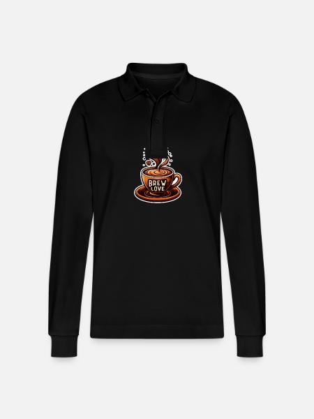 Brew Love - Coffee Cup Illustration - Stanley/Stella Organic Unisex Long-Sleeved Polo Shirt Prepster - black
