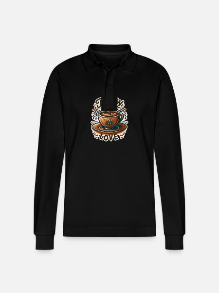 Brew Love - Coffee Cup Illustration - Stanley/Stella Organic Unisex Long-Sleeved Polo Shirt Prepster - black