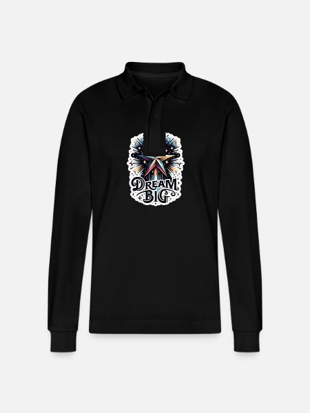 Dream Big - Shooting Star Illustration - Stanley/Stella Organic Unisex Long-Sleeved Polo Shirt Prepster - black