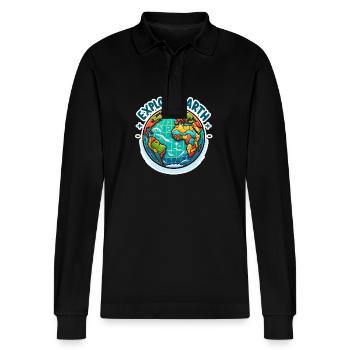 Explore Earth - Erde Illustration - Stanley/Stella Organic Unisex Long-Sleeved Polo Shirt Prepster - black - Front - Anna (173cm) & Nico (186cm)