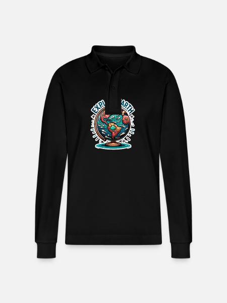 Explore Earth - Erde Illustration - Stanley/Stella Organic Unisex Long-Sleeved Polo Shirt Prepster - black