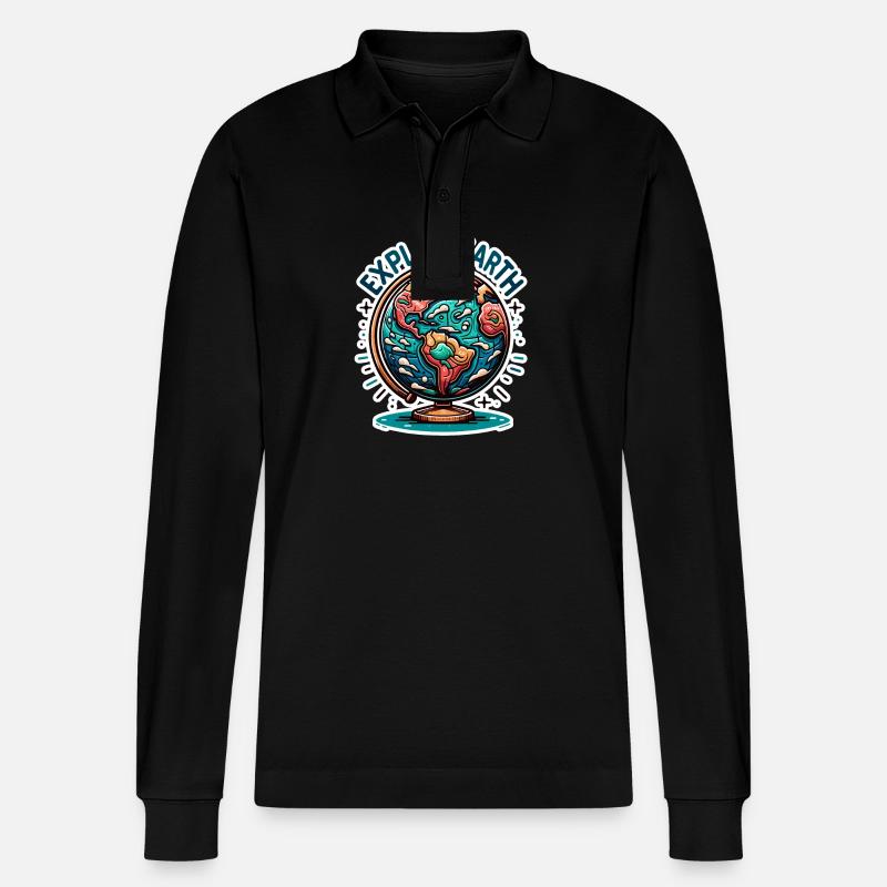 Explore Earth - Erde Illustration - Stanley/Stella Organic Unisex Long-Sleeved Polo Shirt Prepster - black