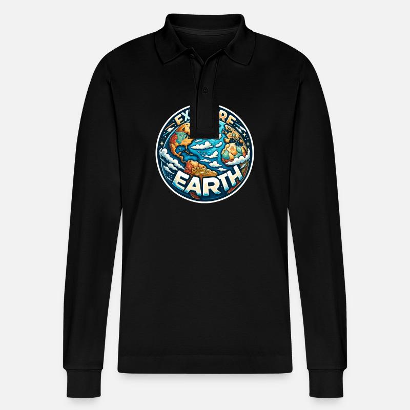 Explore Earth - Erde Illustration - Stanley/Stella Unisex Bio-Langarm-Poloshirt Prepster - Schwarz