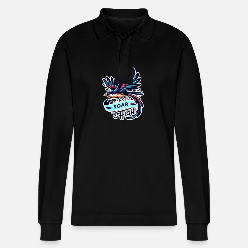 Soar High - Vogel Illustration - Stanley/Stella Unisex Bio-Langarm-Poloshirt Prepster - Schwarz