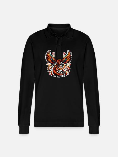 Rise Again - Phoenix Illustration - Stanley/Stella Organic Unisex Long-Sleeved Polo Shirt Prepster - black