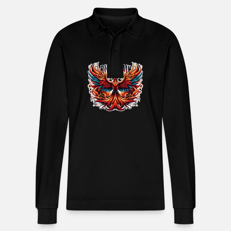 Rise Again - Phönix Illustration - Stanley/Stella Unisex Bio-Langarm-Poloshirt Prepster - Schwarz
