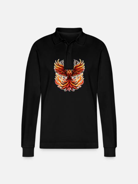 Rise Again - Phoenix Illustration - Stanley/Stella Organic Unisex Long-Sleeved Polo Shirt Prepster - black