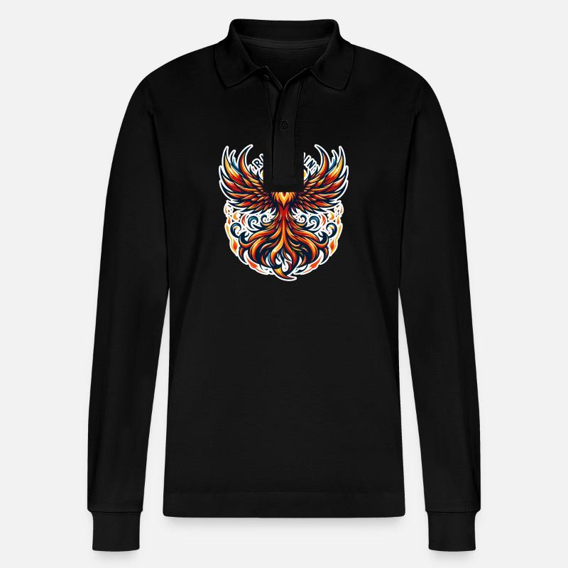 Rise Again - Phönix Illustration - Stanley/Stella Unisex Bio-Langarm-Poloshirt Prepster - Schwarz