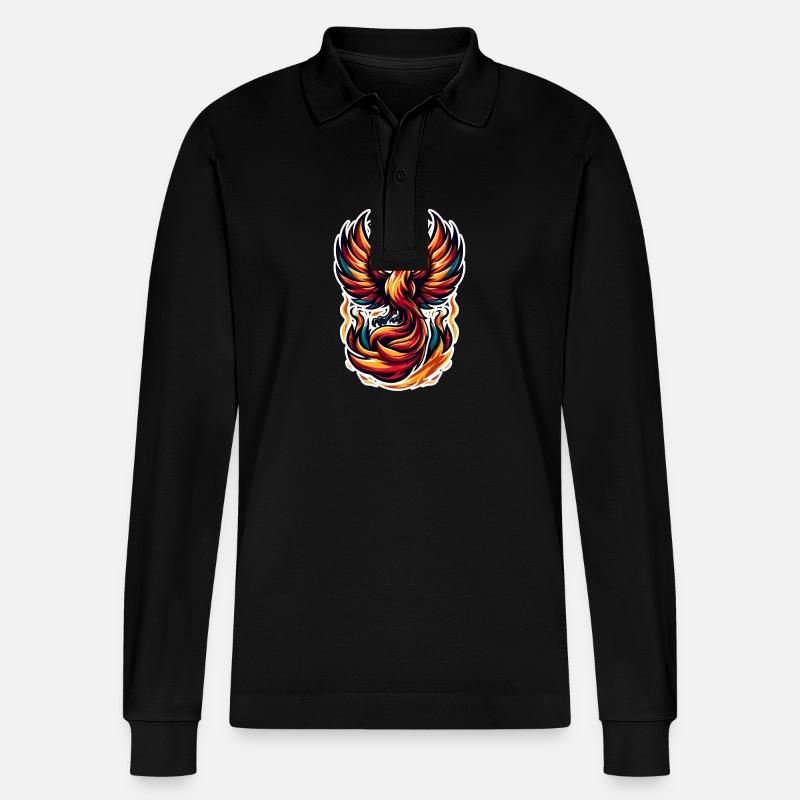 Rise Again - Phönix Illustration - Stanley/Stella Unisex Bio-Langarm-Poloshirt Prepster - Schwarz