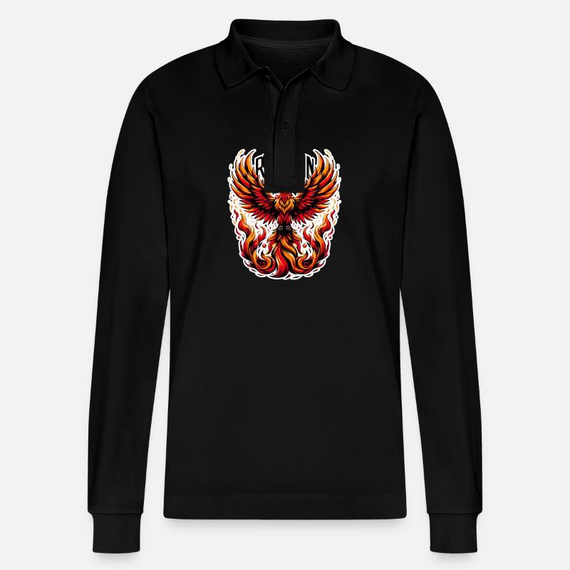 Rise Again - Phönix Illustration - Stanley/Stella Unisex Bio-Langarm-Poloshirt Prepster - Schwarz