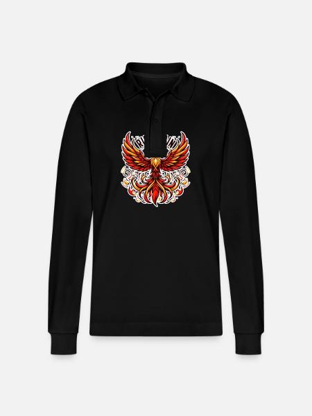 Rise Again - Phoenix Illustration - Stanley/Stella Organic Unisex Long-Sleeved Polo Shirt Prepster - black