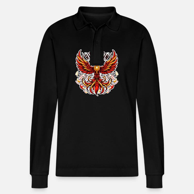 Rise Again - Phönix Illustration - Stanley/Stella Unisex Bio-Langarm-Poloshirt Prepster - Schwarz