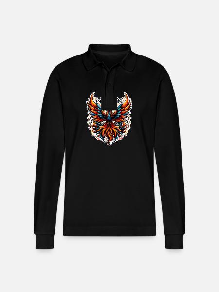 Rise Again - Phoenix Illustration - Stanley/Stella Organic Unisex Long-Sleeved Polo Shirt Prepster - black