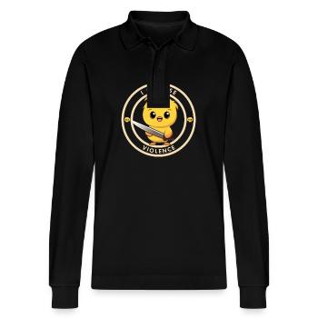 I Choose Violence - Stanley/Stella Organic Unisex Long-Sleeved Polo Shirt Prepster - black - Front - Anna (173cm) & Nico (186cm)